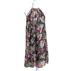 Bellambra Womens Sleeveless Flowy Dress Halter Chiffon Green Floral Italy Size M